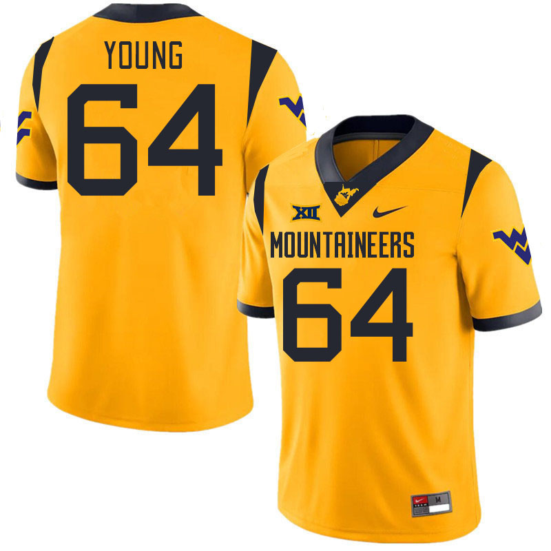 Men #64 Cooper Young West Virginia Mountaineers College 2024 New Uniforms Football Jerseys Stitched